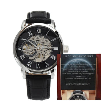 Openwork Automatic Watch — Black Leather